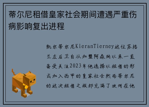 蒂尔尼租借皇家社会期间遭遇严重伤病影响复出进程 蒂尔尼租借皇家社会期间遭遇严重伤病影响复出进程
